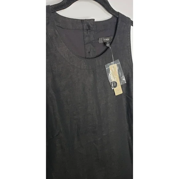 J. Crew NWT Black Beauchamps Linen Button Back Sleeveless Shift Dress XS Tall - Picture 7 of 12